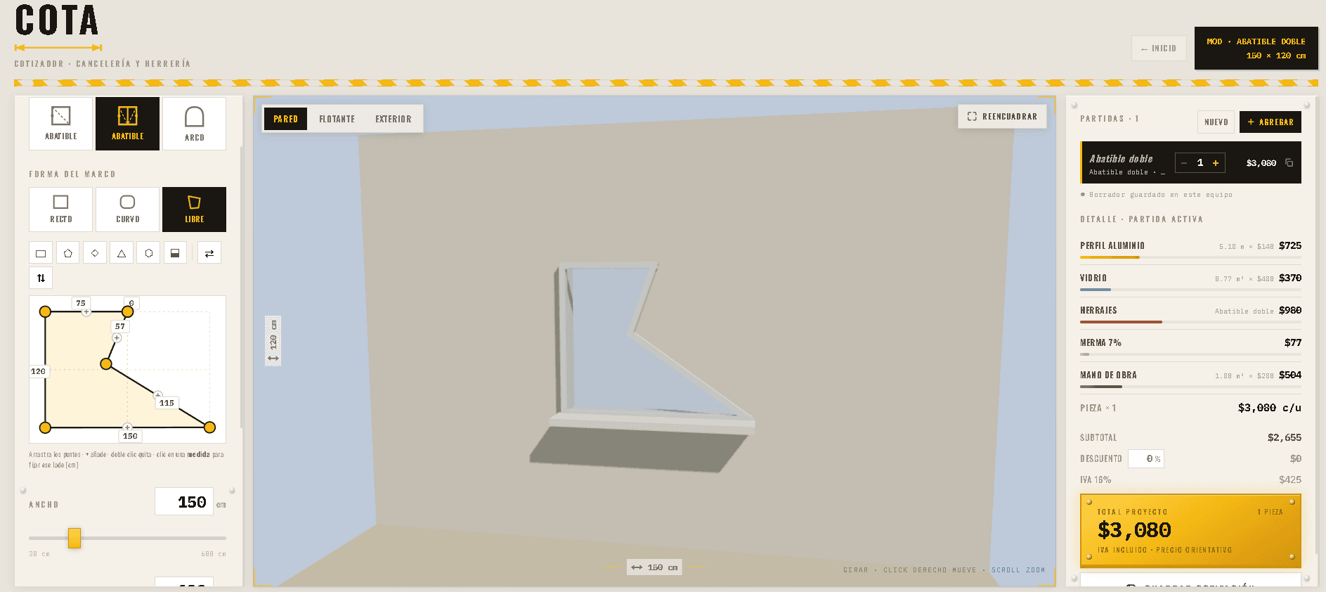 Editor 3D + desglose de precio
